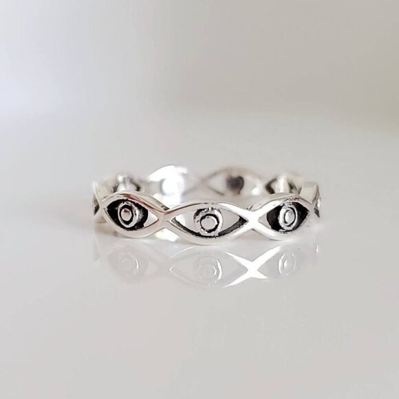 Sterling Silver Eye Ring, Thumb Ring for Women, Evil Eye Ring, Minimalist Women, - Picture 1 of 10